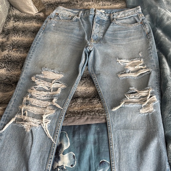 GRLFRIEND distressed Light Blue Denim Jeans - Picture 1 of 14